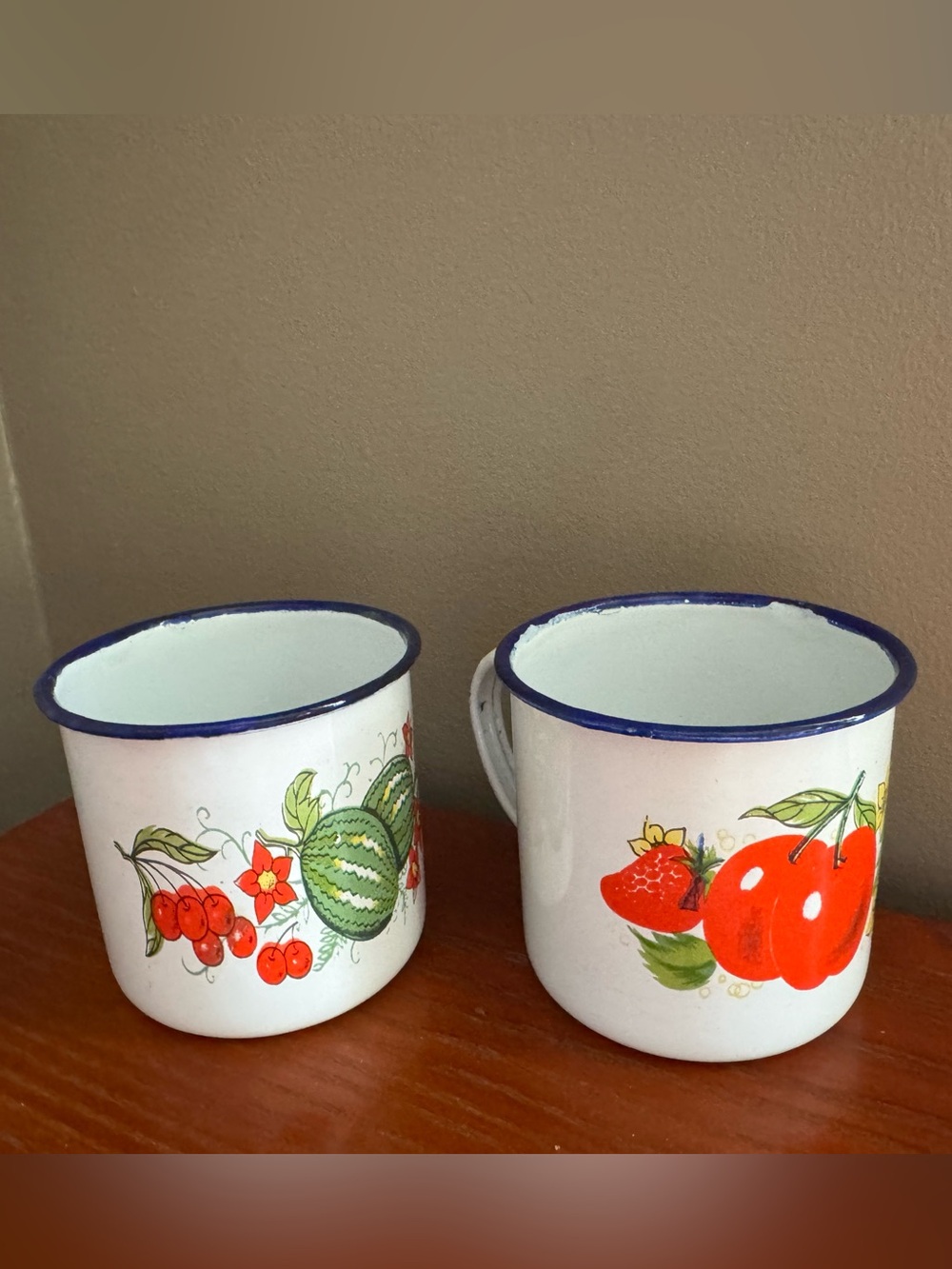 2 Vintage Enamel Camping Mugs - Vintage Metal Coffee Mugs